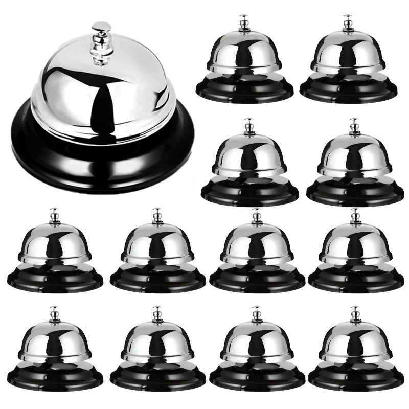 QTLCOHD 12 Pack Call Bell 3.35 Inch Diameter with Metal Anti-Rust Construction, Desk Bell, Service Bell for Hotels, Schools, Restaurants, Reception Areas, Hospitals, Warehouses (Silver) - Image 1